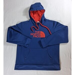 The North Face Half Dome Pullover Hoodie Mens Large Navy Blue Orange Logo Fleece